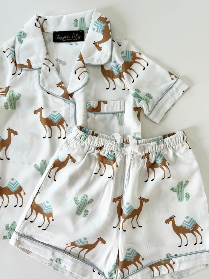 COTTON Camel Pyjama set with elastic bottoms - Short set