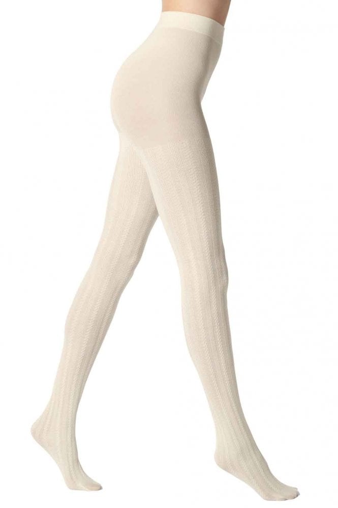 Cotton knit Tights By Oroblu in a wool colour on a white background