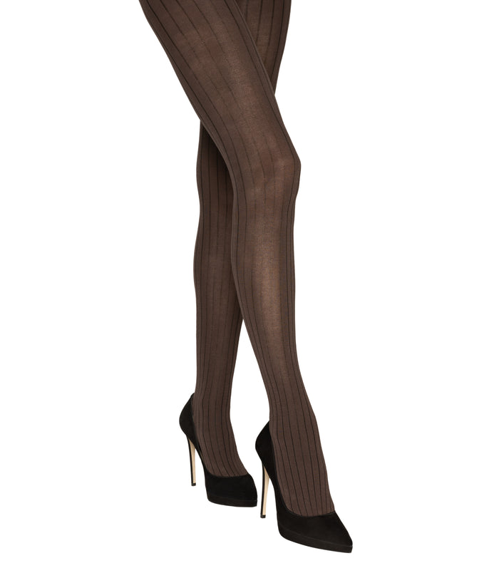 Chocolate  coloured cotton rib tights by Charnos
