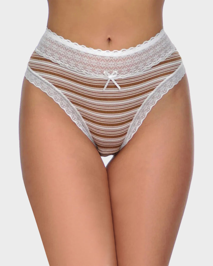 Cotton Seamless Printed Lace Stripe Briefs (5 Pack)