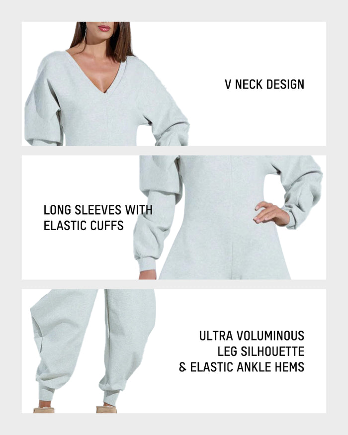 Cozy Deep V Sweatshirt Jumpsuit