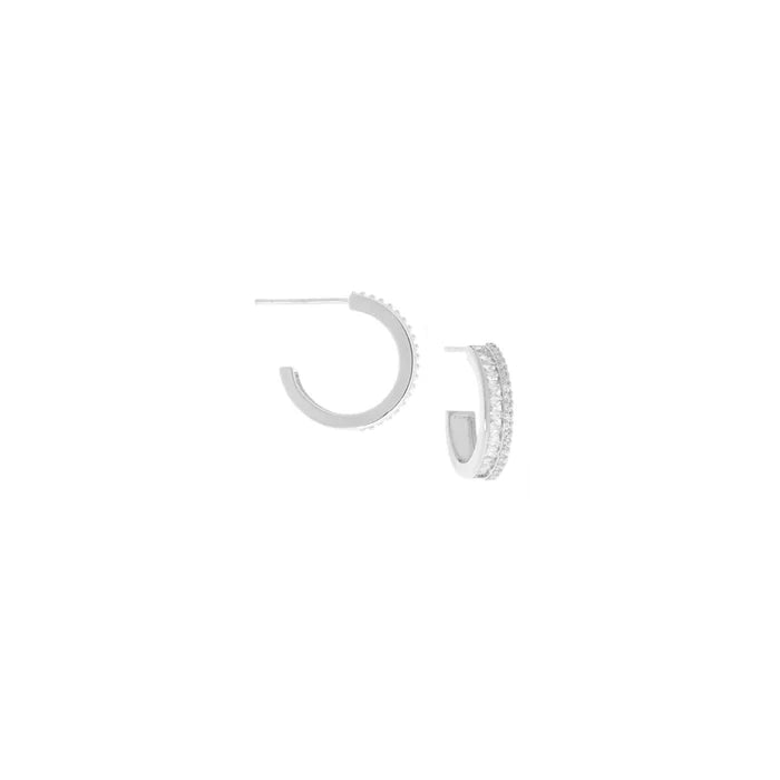Crystal Baguette Post Hoop Earrings in Silver - Madison's Niche