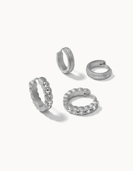 Set of 2 Crystal Hoops in Silver - Madison's Niche