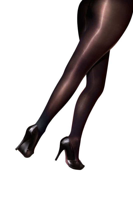 Black  curve tights worn by a person on a white background