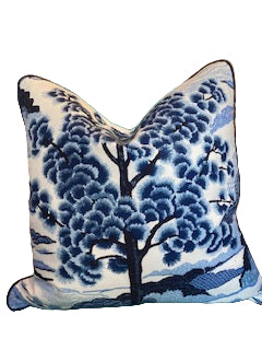 Custom Made Thibaut Blue and White Chinoiserie Pillow.