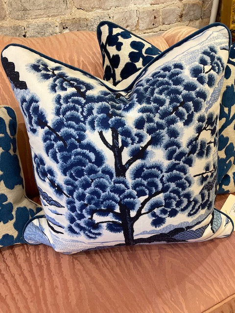 Custom Made Thibaut Blue and White Chinoiserie Pillow.