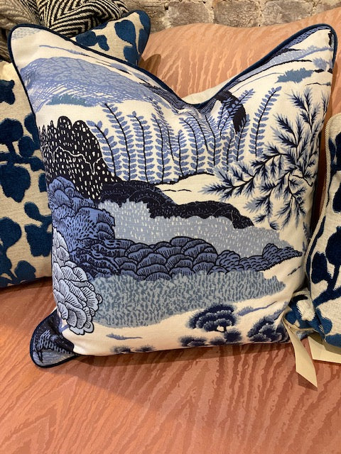Custom Made Thibaut Blue and White Chinoiserie Pillow.