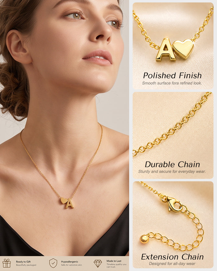 Dainty Heart Initial Necklace