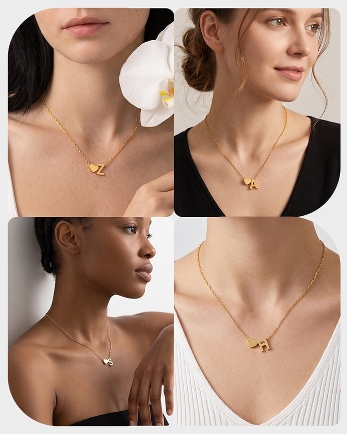 Dainty Heart Initial Necklace
