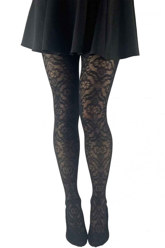 Gipsy Damask Lace Tights worn by model on a white background