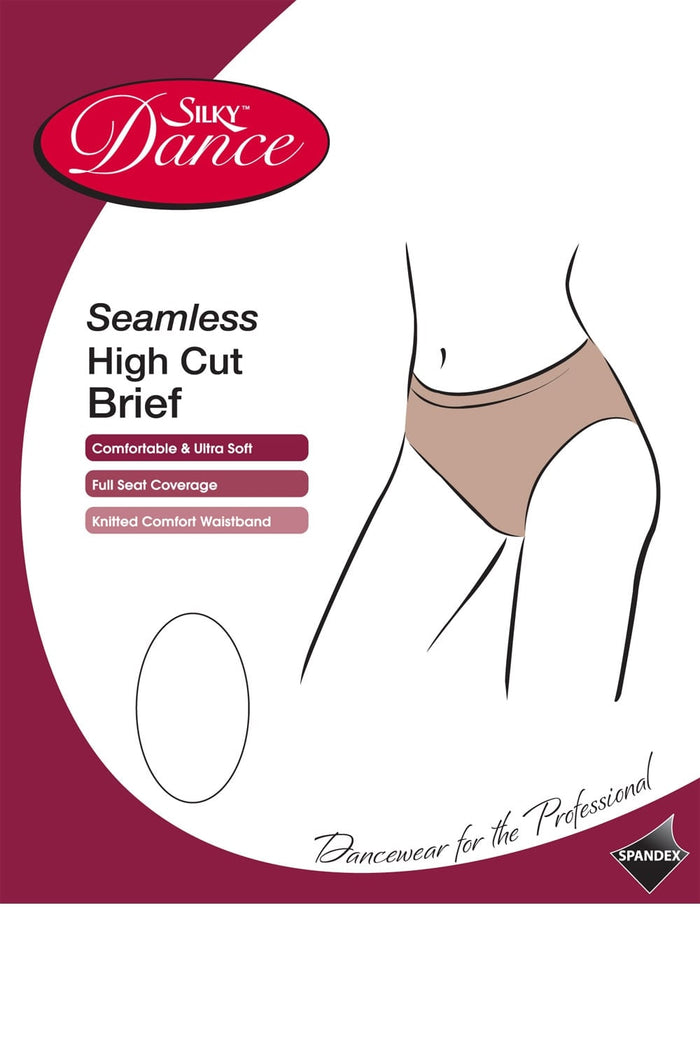 Silky Dance Seamless High Cut Brief packaging with product illustration and brand logo.