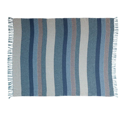 Dark Blue Striped Woven Recycled Cotton Blend Throw - Madison's Niche