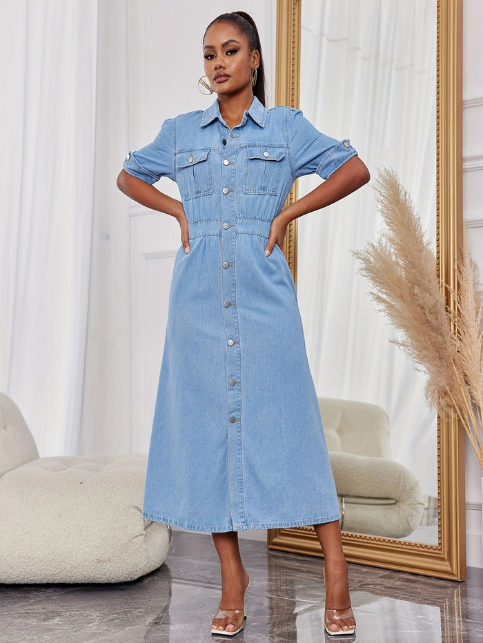 Denim Dress Street Trend Personal Casual Spring Summer Denim A line Dress for Women
