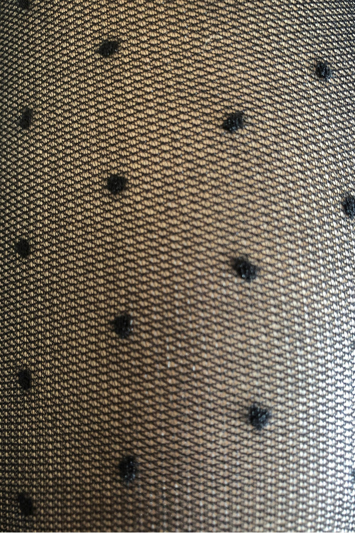 Close up of fine mesh dot plus size tights