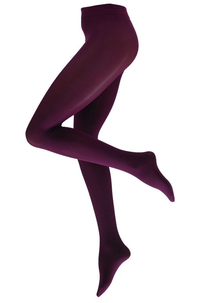 Dark purple  coloured plus size tights on a white background