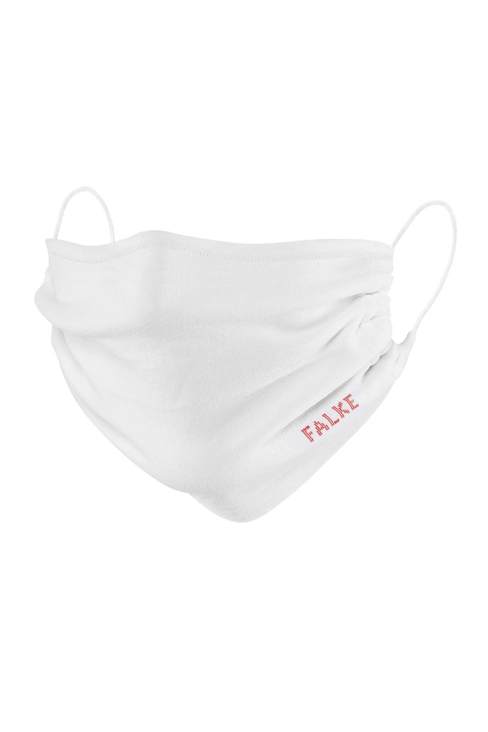 White face mask with 'Falke' branding on a white background
