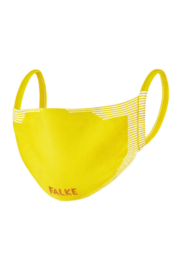 Sunsine coloured Falke face mask on a white background