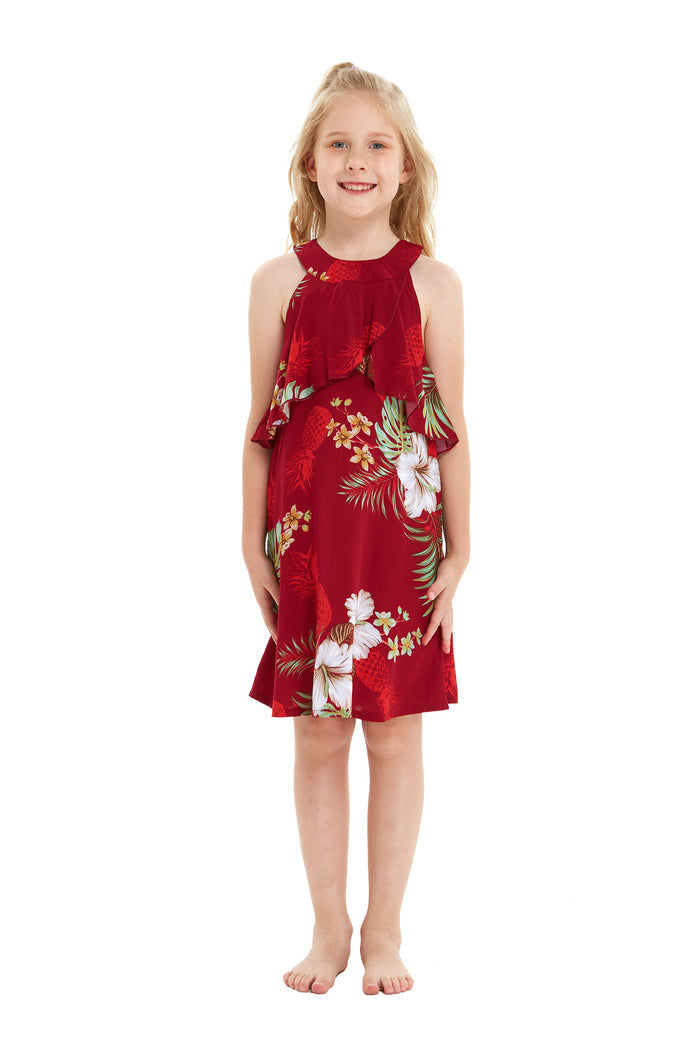 Father Daughter Set in Pineapple Garden Red