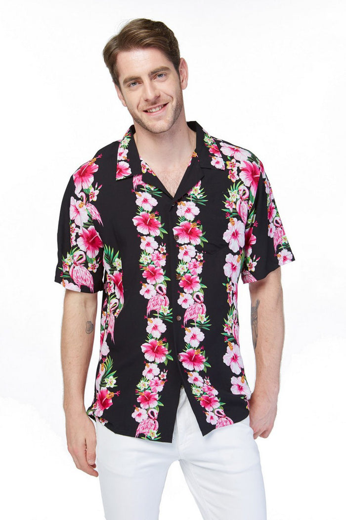 Father Daughter Set in Pink Hibiscus Vine Black