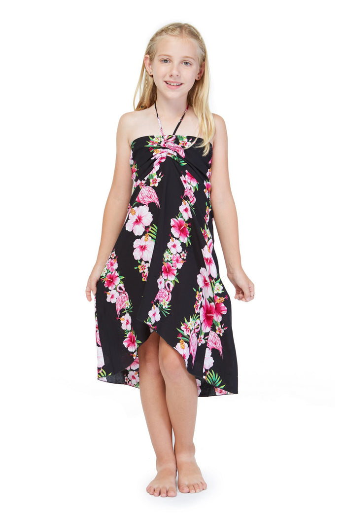 Father Daughter Set in Pink Hibiscus Vine Black