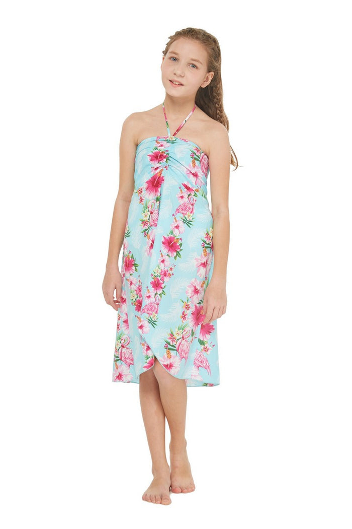 Father Daughter Set in Pink Hibiscus Vine Turquoise