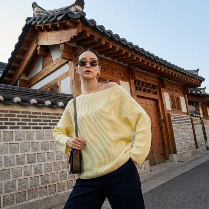 Haut épaule dénudée maille fine femme - Koreanxwear
