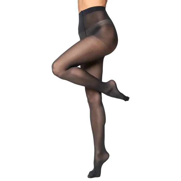 model wearing black firm support tights