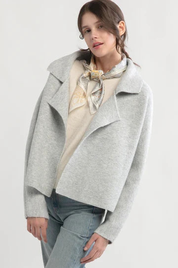 Flap Collar Cardigan in Light Grey - Madison's Niche