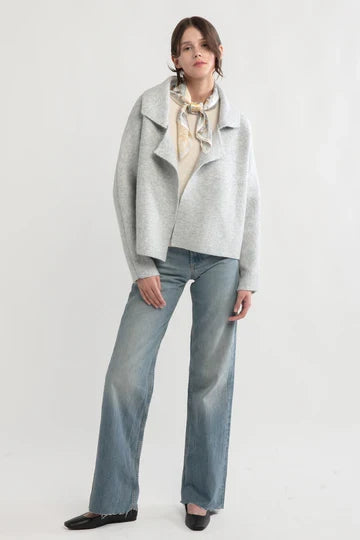 Flap Collar Cardigan in Light Grey - Madison's Niche