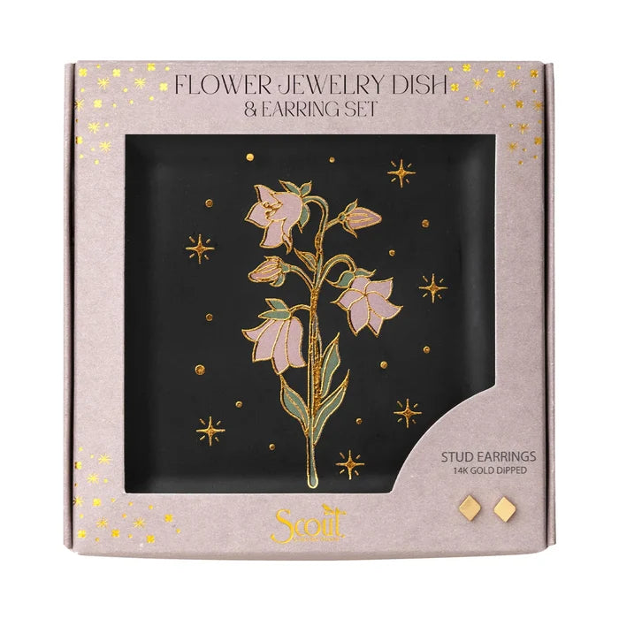 Flower Dish & Gold Earring Set in Black - Madison's Niche