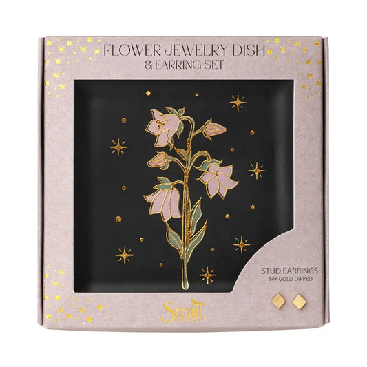 Flower Dish & Gold Earring Set in Black - Madison's Niche