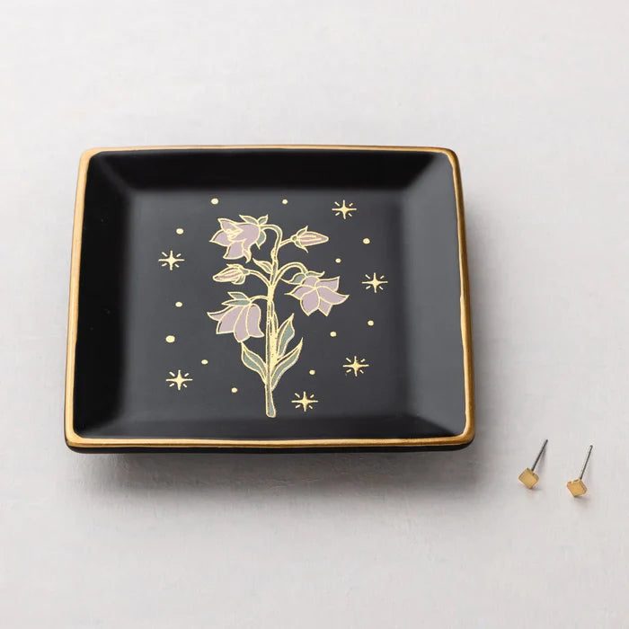Flower Dish & Gold Earring Set in Black - Madison's Niche