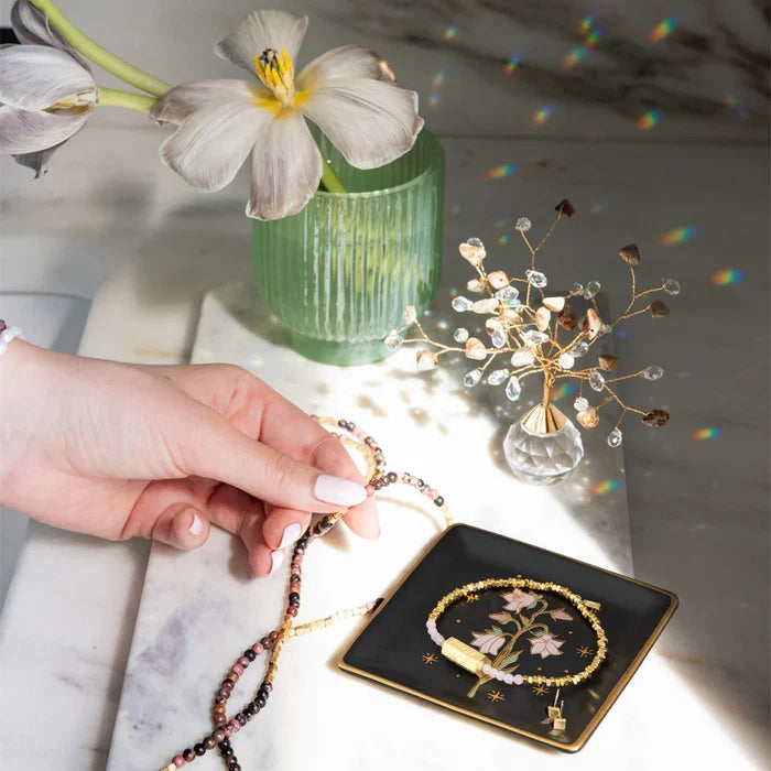 Flower Dish & Gold Earring Set in Black - Madison's Niche