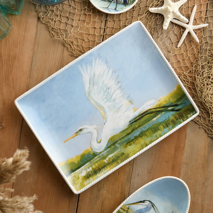 Flying Egret Rectangular Platter 16" x 12" - 318 Art & Frame