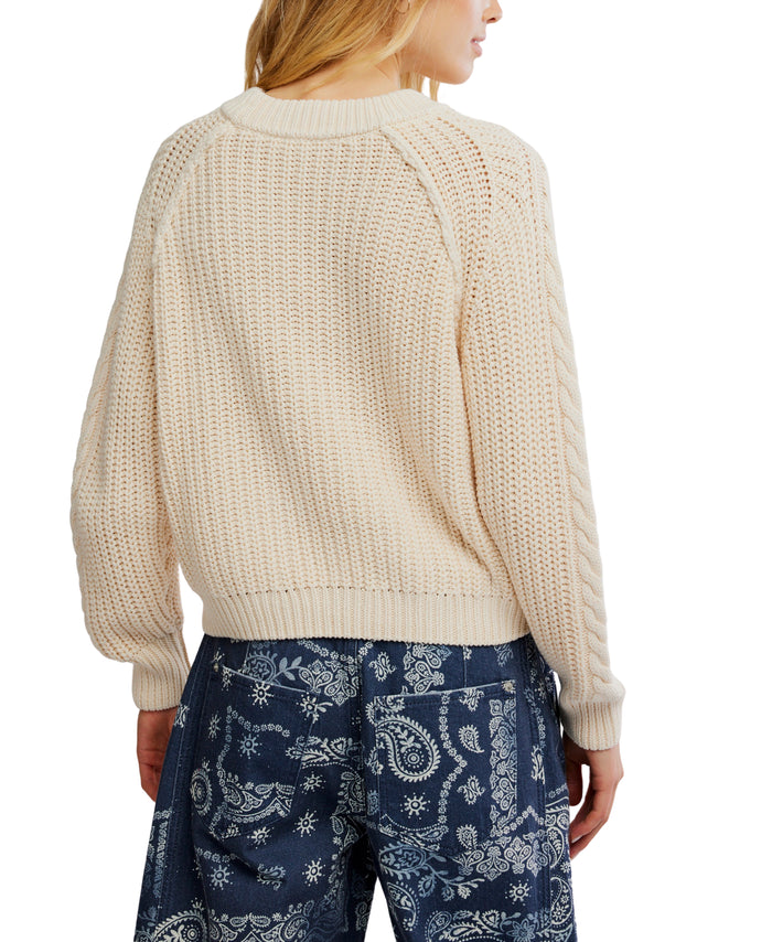 Frankie Cable Sweater in Butter Cream - Madison's Niche