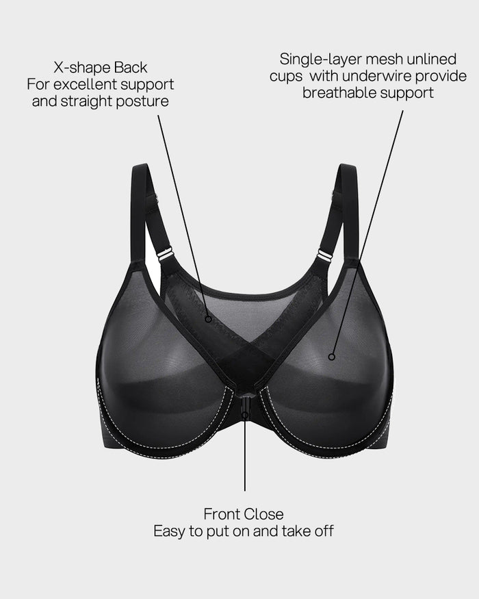 Front Closure Mesh Support Bra