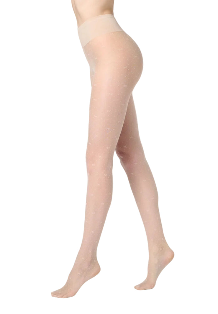 Sheer graceful tights with a micro pattern worn by a model on a white background