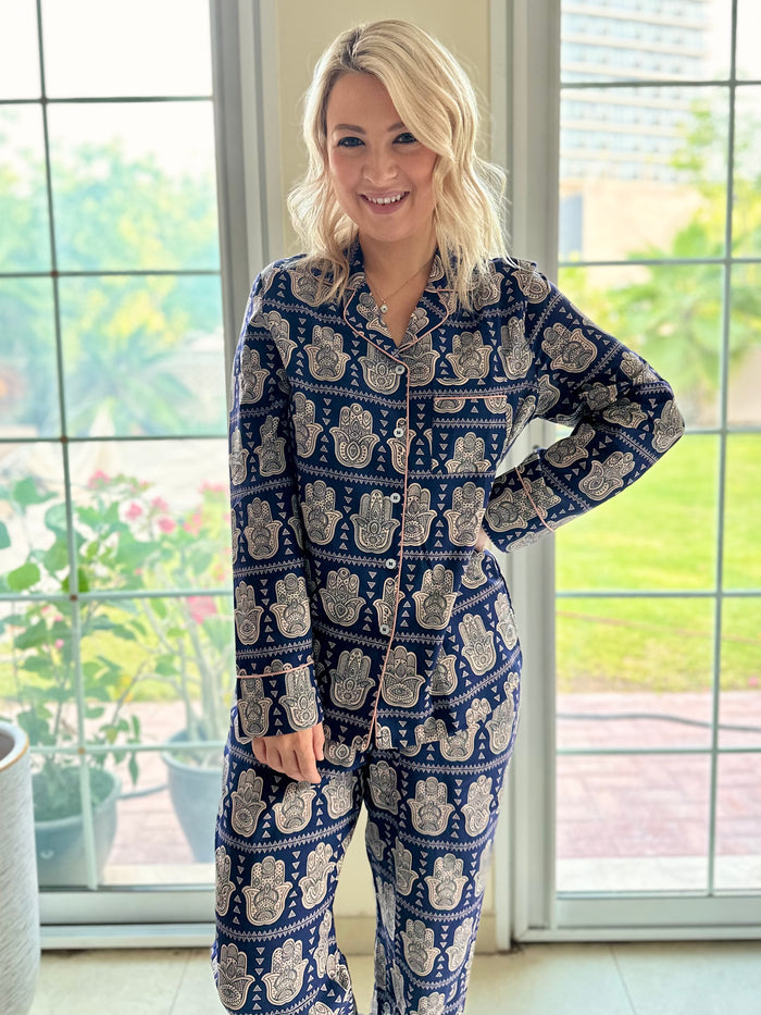Hamsa Hand Pyjama set with elastic bottoms - LONG set