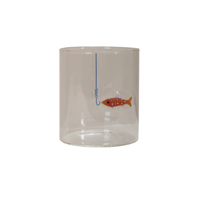 Hand-Blown Drinking Glass with Fish On Hook - Madison's Niche
