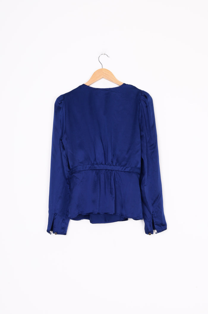 Helen Cherry Womens Blue Blouse Size S