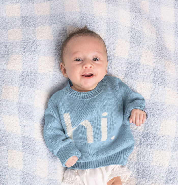 "Hi" Blue Sweater - Madison's Niche