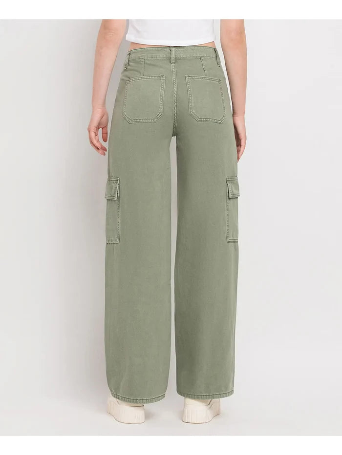 High Rise Utility Cargo Wide Leg Jeans