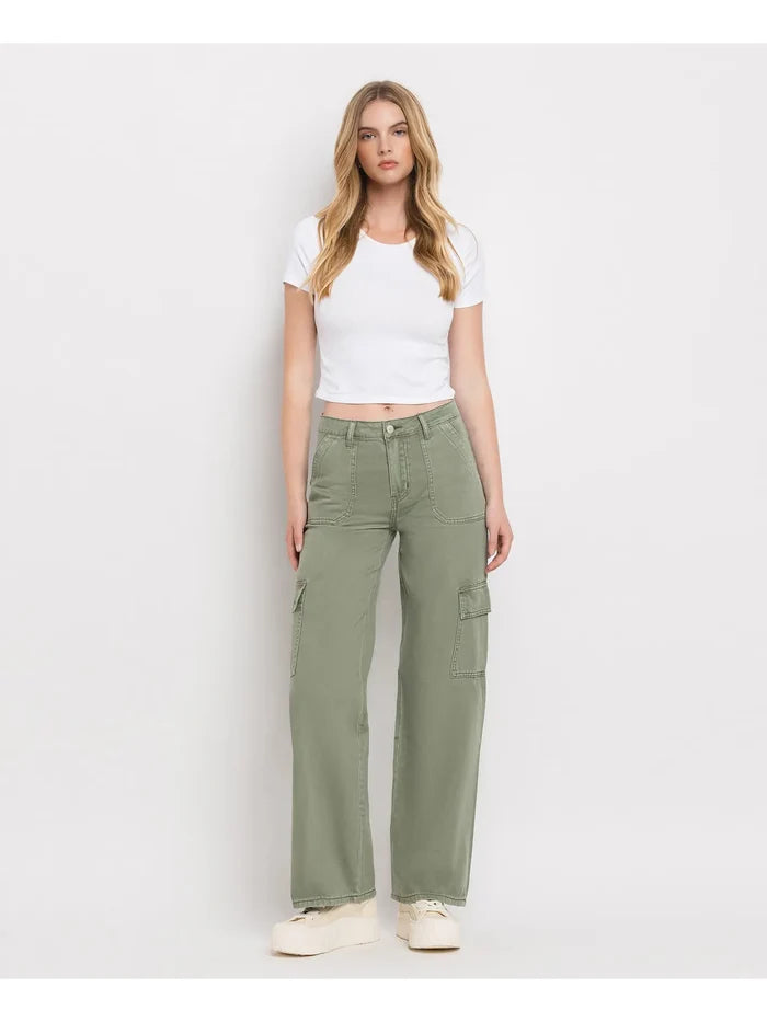 High Rise Utility Cargo Wide Leg Jeans