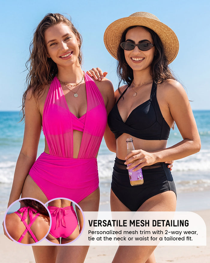 High-Waisted Tummy Control Mesh Bikini Set