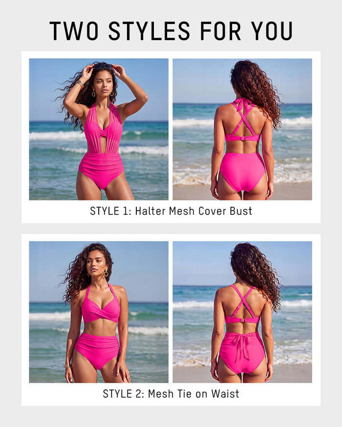 High-Waisted Tummy Control Mesh Bikini Set