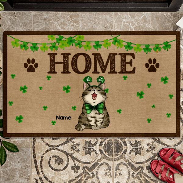 Home, Pawprint & Shamrock Doormat, Personalized Cat Breeds Doormat, St. Patrick Day Home Decor, Gifts For Cat Lovers