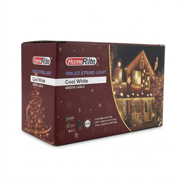 HomeRite 100 LED Cool White Christmas String Lights (16.4 ft) | Wholesale