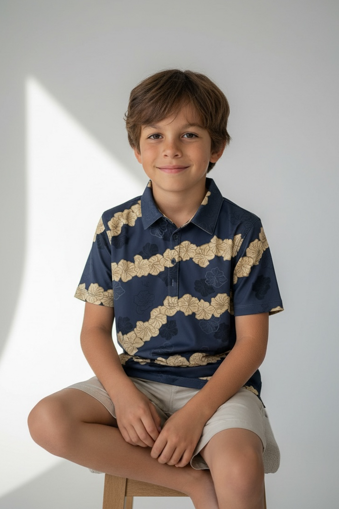 "Ho'onani" Gray- OGA Youth Polo - Obsidian / Gold
