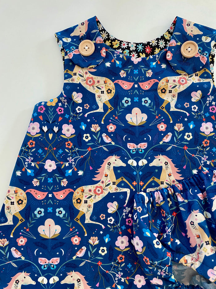 Navy Floral Horses Dress Set