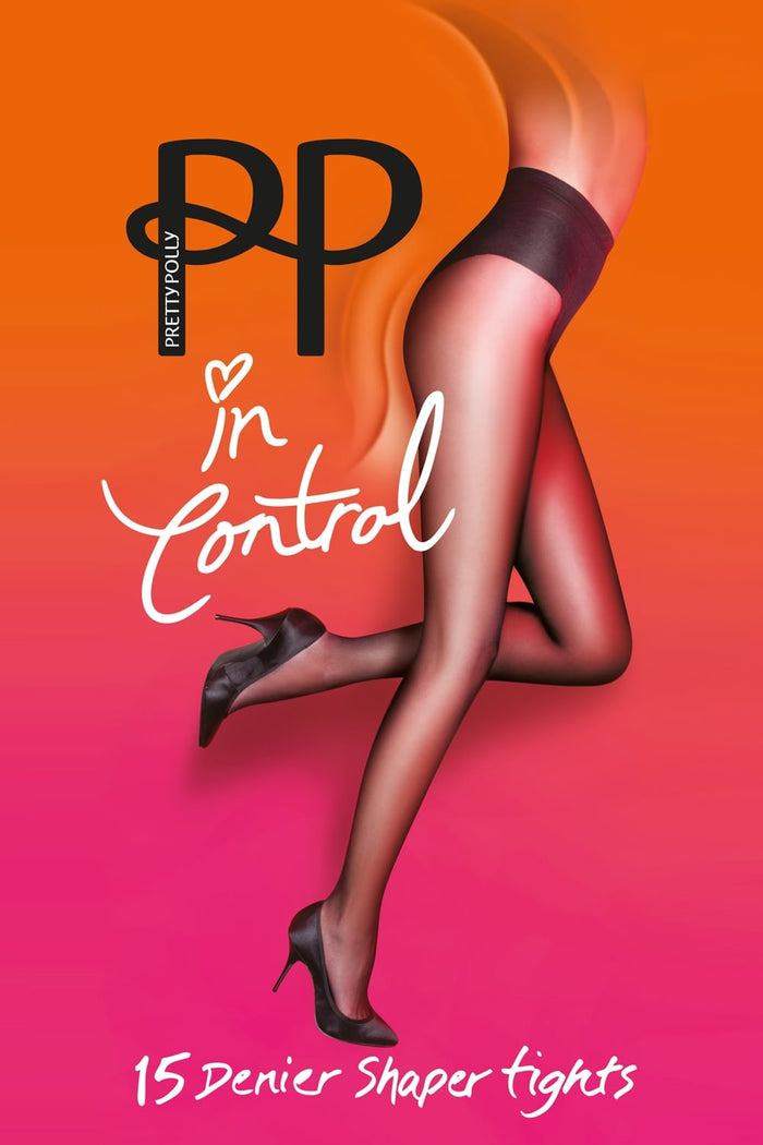 Pretty Polly shaper tights advertisement with a gradient background